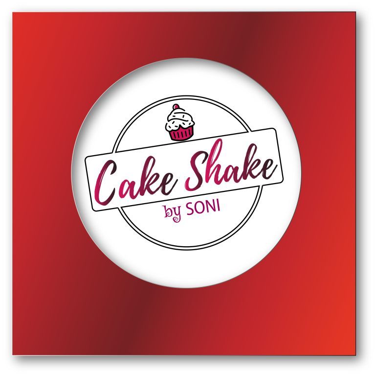 CakeShake logo in red gradient background